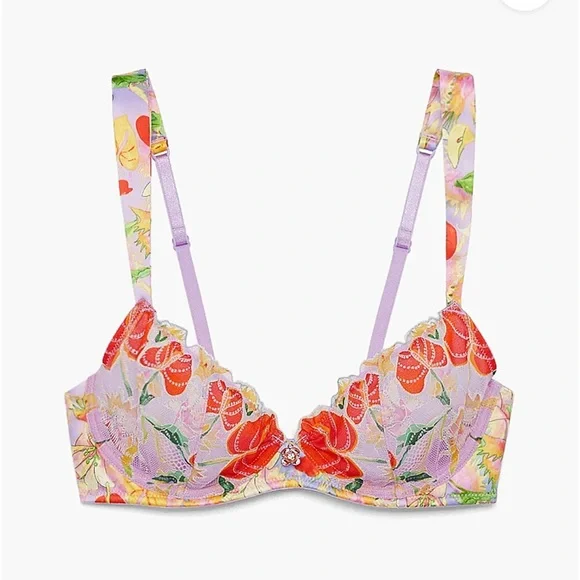 Savage X Fenty Purple Prism Mutha Nature Satin Unlined Demi Bra Cheeky Panty Set - Picture 4 of 12